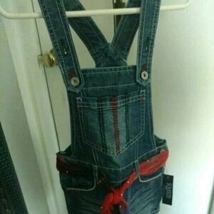 Squeeze Denim Bib Shortalls One Piece with Red Accents Size 6